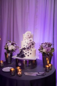 special moments event planning - purple wedding- purple uplighting- wedding cake with purple flowers- purple ombre wedding cake