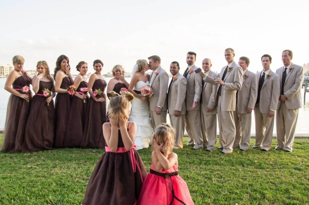 Tampa wedding - wedding party photos- bride and groom kissing