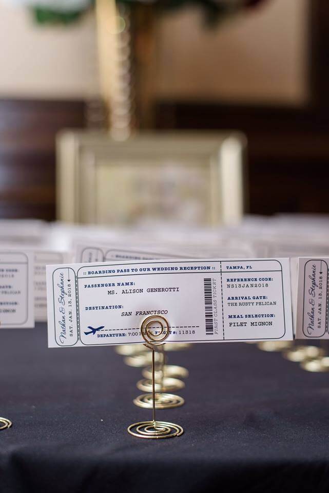 Events by special moments – tammy waterman- master wedding planner – Tampa wedding planner – most asked wedding planning questions-boarding pass escort cards