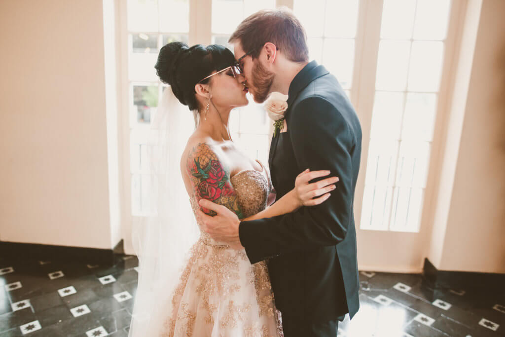 Events by special moments- Florida wedding planner- tattooed wedding – rose gold- vegetarian wedding - bride and groom