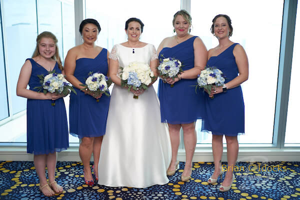 Opal Sands Wedding- Clearwater Beach Weddings – Clearwater Beach Wedding Planner - bridal party -blue tea length bridesmaids dresses