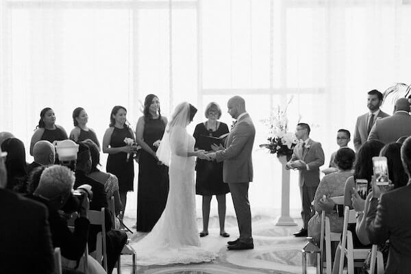 Opal Sands Wedding – Clearwater Beach Wedding – purple and white wedding- indoor wedding ceremony