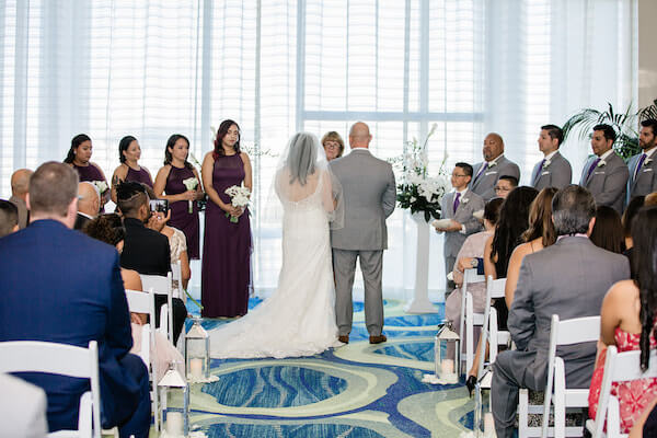 Opal Sands Wedding – Clearwater Beach Wedding – purple and white wedding- indoor wedding ceremony