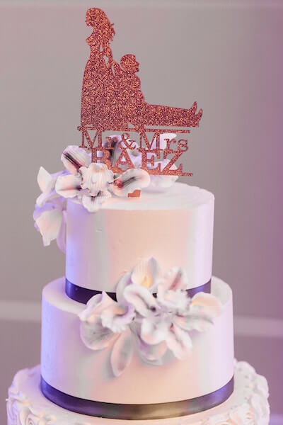 Opal Sands Wedding – Clearwater Beach Wedding – purple and white wedding-wedding cake - cake topper