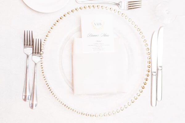 Innisbrook Resort wedding – Palm Harbor wedding – gold beaded charger plates - custom wedding menu