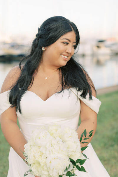 bride - bride with white bouquet - Stella York wedding gown