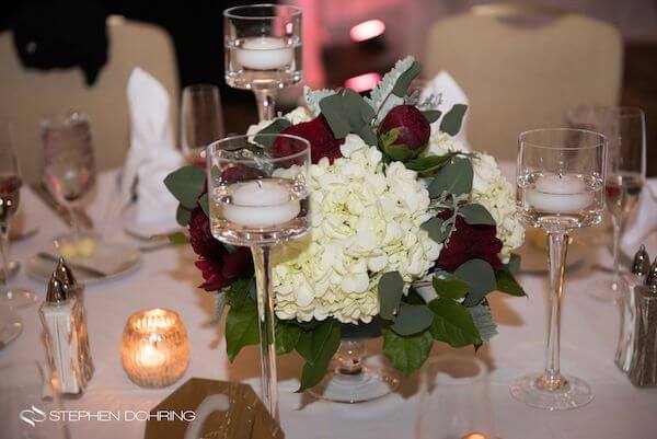 Special Moments Event Planning - Sandpearl Resort - Clearwater Beach Wedding - red and white centerpieces with floating candles