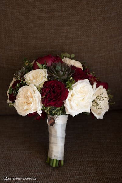 Special Moments Event Planning - Sandpearl Resort - Clearwater Beach Wedding - red and white bouquet - bridal bouquet with photo locket