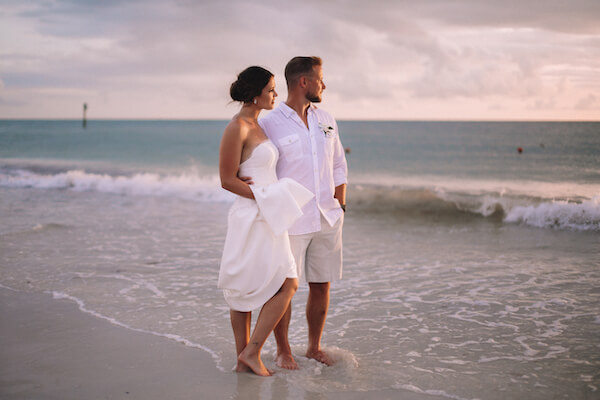 Special Moments Event Planning – Clearwater Beach Wedding – Clearwater Beach Wedding Planner- Clearwater Beach Destination Wedding- bride - groom - bride and groom - bride and groom on Clearwater Beach - bride and groom at sunset - bride and groom on beach at sunset - bride and groom on Clearwater Beach at sunset - brie eand groom walking in the gulf of Mexico