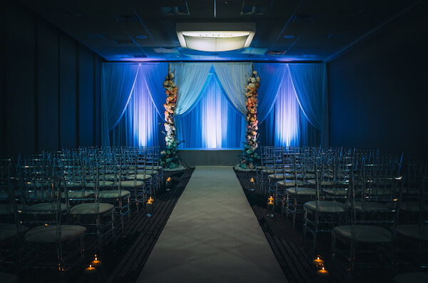 Special Moments Event Planning – Marry Me Tampa Bay – styled wedding shoot – romantic wedding – Hotel Alba – Tampa Wedding – Tampa Wedding planner – dramatic ballroom - dramatic lighting for wedding - dark blue wedding decor - dark blue wedding lighting - dramatic wedding lighting