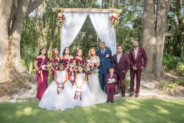 Special Moments Event Planning - Tampa Bay wedding - Secret Garden Wedding - 911 wedding - Military couple - bride and groom - Groom in Air Force uniform - wedding party photos - red white and blue wedding