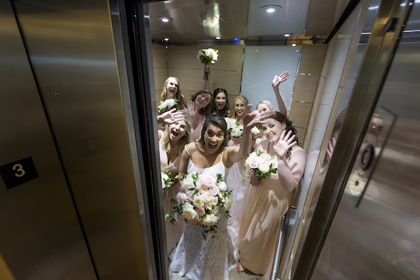 Clearwater Beach wedding - Clearwater Beach - Wyndham Grand Clearwater Beach - Wyndham Grand Clearwater Beach wedding - Wyndham Grand weddings - Clearwater Beach Jewish wedding - blush wedding - bride and bridal party in elevator