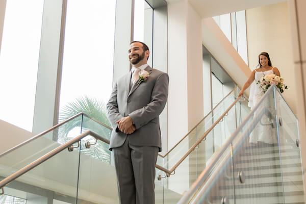 Clearwater Beach wedding - Clearwater Beach - Wyndham Grand Clearwater Beach - Wyndham Grand Clearwater Beach wedding - Wyndham Grand weddings - Clearwater Beach Jewish wedding - blush wedding - groom waiting for bride - first look