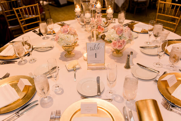 Ritz Carlton Sarasota wedding reception - gold charger plates - gold chivari chairs - pink and white centerpieces- Ritz Carlton - Ritz Carlton wedding - Ritz Carlton Sarasota - Ritz Carlton Sarasota wedding - Sarasota wedding - Sarasota black tie wedding