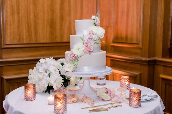 Wedding cake - three tiered wedding cake- pink and white wedding cake - Ritz Carlton - Ritz Carlton wedding - Ritz Carlton Sarasota - Ritz Carlton Sarasota wedding - Sarasota wedding - Sarasota black tie wedding