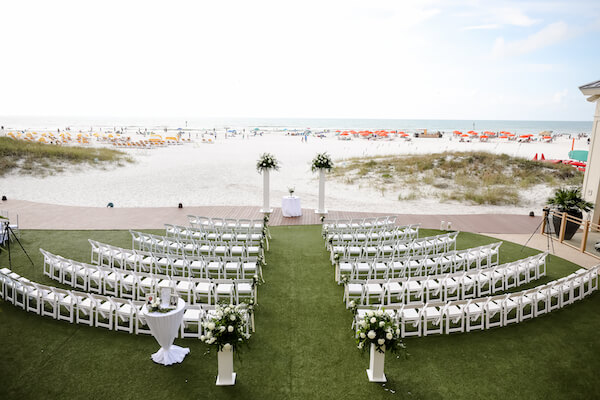 Sandpearl Resort – Sandpearl Wedding – Clearwater Beach Wedding – Greek wedding – Clearwater Beach wedding planner – Special Moments Event Planning - beachside wedding ceremony at the Sandpearl resort - white wedding decor