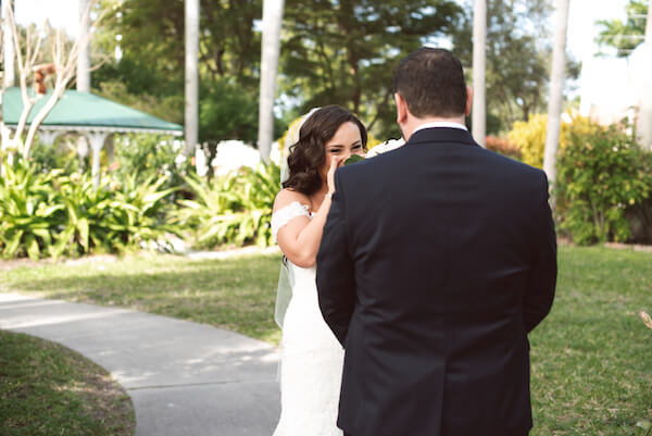 First Look – Bradenton wedding – Palma Sola Botanical Park wedding – Special Moments Event Planning - bride crying after first look - bride and groom