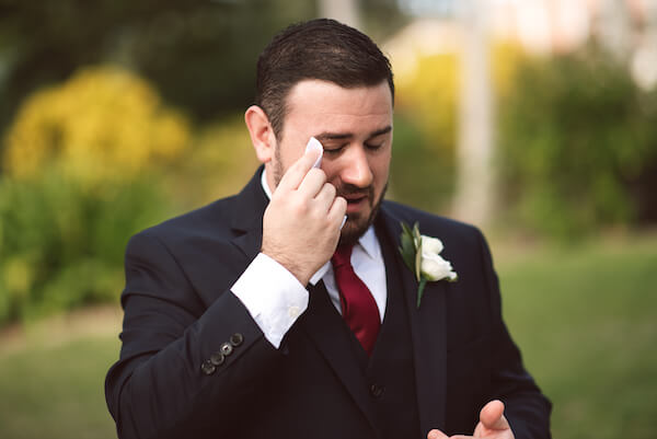 First Look – Bradenton wedding – Palma Sola Botanical Park wedding – Special Moments Event Planning - groom crying - groom crying after first look