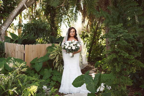 Bradenton wedding – Palma Sola Botanical Park wedding - Special moments Event Planning - bride - bride with white bouquet - bride in garden - bride in gardens with white bouquet