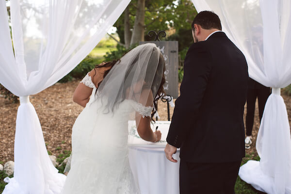 Bradenton wedding – Palma Sola Botanical Park wedding - Special Moments Event Planning - bride and groom - bride and groom signing ketubah - ketubah signing - Jewish wedding traditions