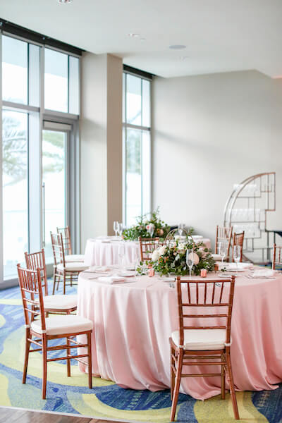 Clearwater Beach wedding. - Opal Sands Resort - Opal Sands Resort wedding - Opal Sands Resort wedding reception - rose gold chivari chairs - pink shantung linen