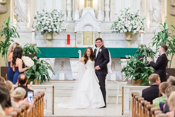 Tampa Wedding - Tampa bride and groom - Just Married - I DO - excited bride and groom - Sacred heart Catholic Church Tampa