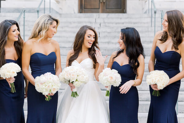 Tampa wedding - Tampa bride - Tampa bride with bridal party - Tampa bride on the steps of the Le Meridien Hotel Tampa - bride with bridal party at Le Meridien Hotel Tampa