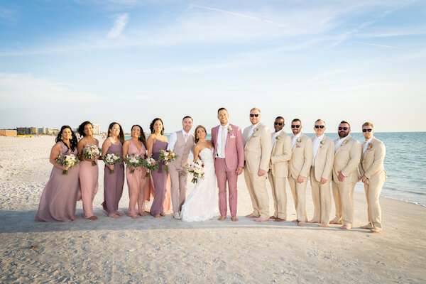 wedding party - wedding party photographs - wedding party on beach - wedding party on Saint Pete Beach 