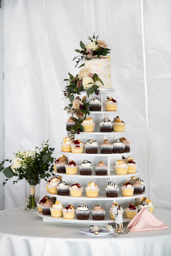 Saint Pete Beach wedding reception - wedding cake - wedding cupcakes - cupcake tower for wedding - naked wedding cake - asked wedding cake with gold foil - Sirata Beach Resort wedding reception