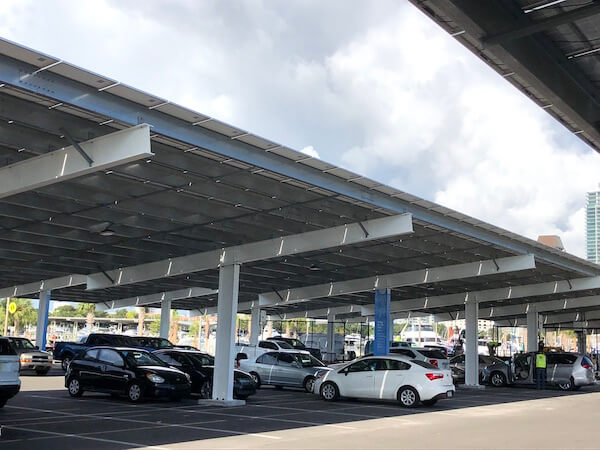 St Pete Pier - covered parking lot with solar panels - solar power