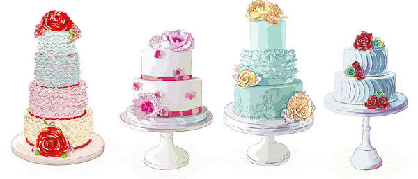 cakes on white cake stands - Tampa weddings – wedding cakes – cake stands – displaying your wedding cake