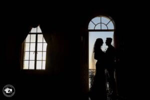 a shadowy photo of a bride and groom at the Powel Crosley Estate in Sarasota