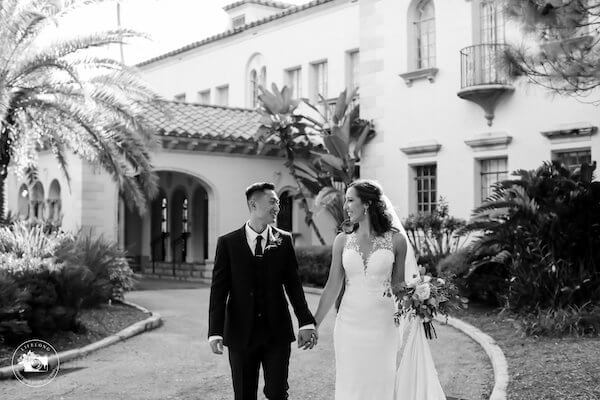 bride and groom at the Powel Crosley Estate in Sarasota