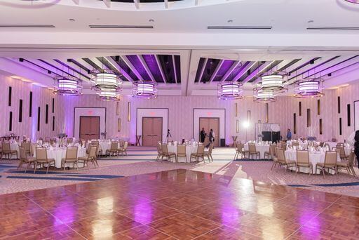 Socially distant tables set for wedding reception