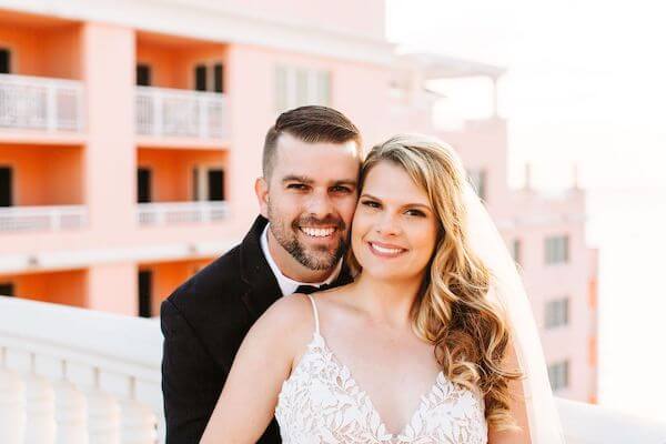 bride and groom on the Sky Terrace at the Hyatt Clearwater Beach