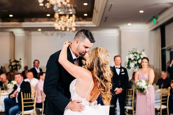 Bride and groom's first dance at their Clearwater Beach wedding reception