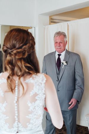 Father of the bride crying when he sees his daughter for the first time