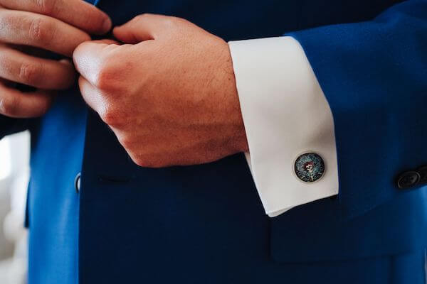 groom wearing Grateful Dead cufflinks