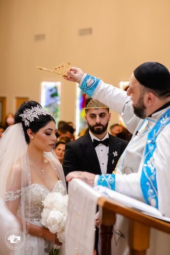 Bride and groom during their Syriac Orthodox crowning ceremony