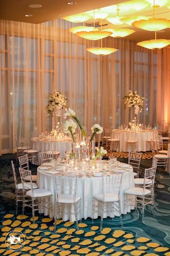 White wedding decor in the Opal Ballroom on Clearwater Beach