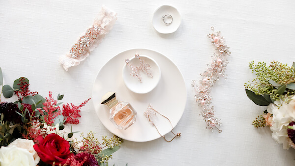 flat lay images of a Tampa brides wedding accessories