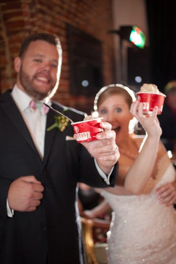 couple enjoying Coldstone Cremery ice cream at their wedding reception