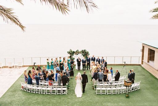 overhead view of a tropical inspired wedding at the Opal Sands Resort on Clearwater beach