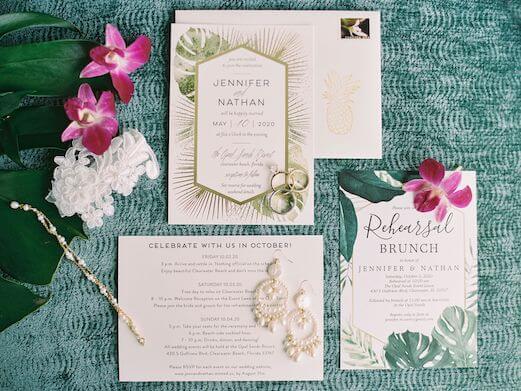 tropical inspired wedding invitations for a Hawaiian themed Clearwater Beach wedding