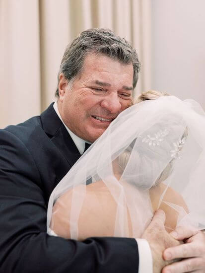 emotional father of the bride seeing his daughter for the first time