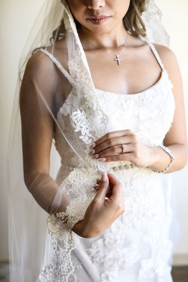 beautiful lace detail of Tarpon Spring brides attire