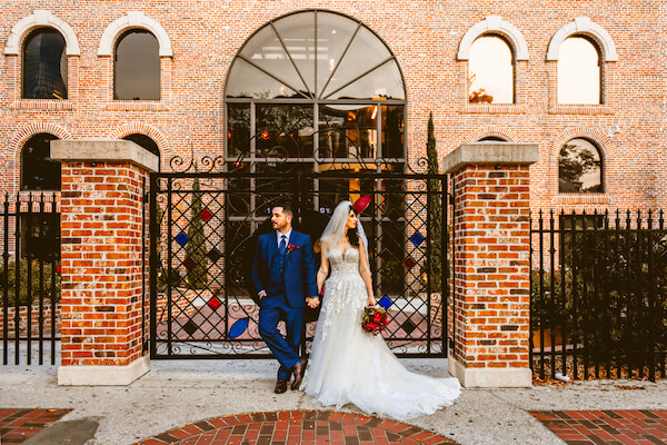 bride and groom in downtown St Pete outside of Red Mesa