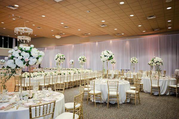 Luxurious Tarpon Springs wedding decor in gold, white and soft pink