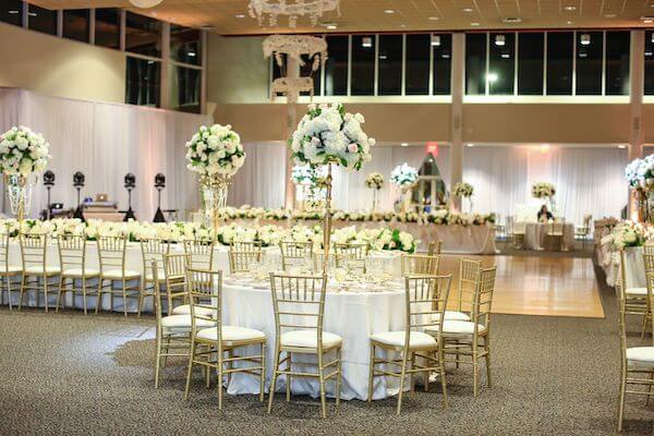 Luxurious Tarpon Springs wedding decor in gold, white and soft pink