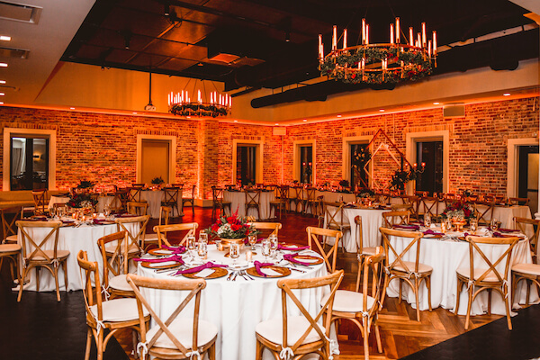 burgundy and gold wedding reception at Red Mesa in Downtown St Pete